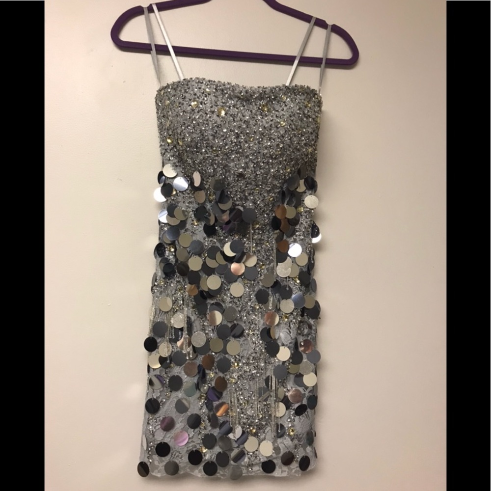 Dana Mathers Silver Sequin Strapless Cocktail